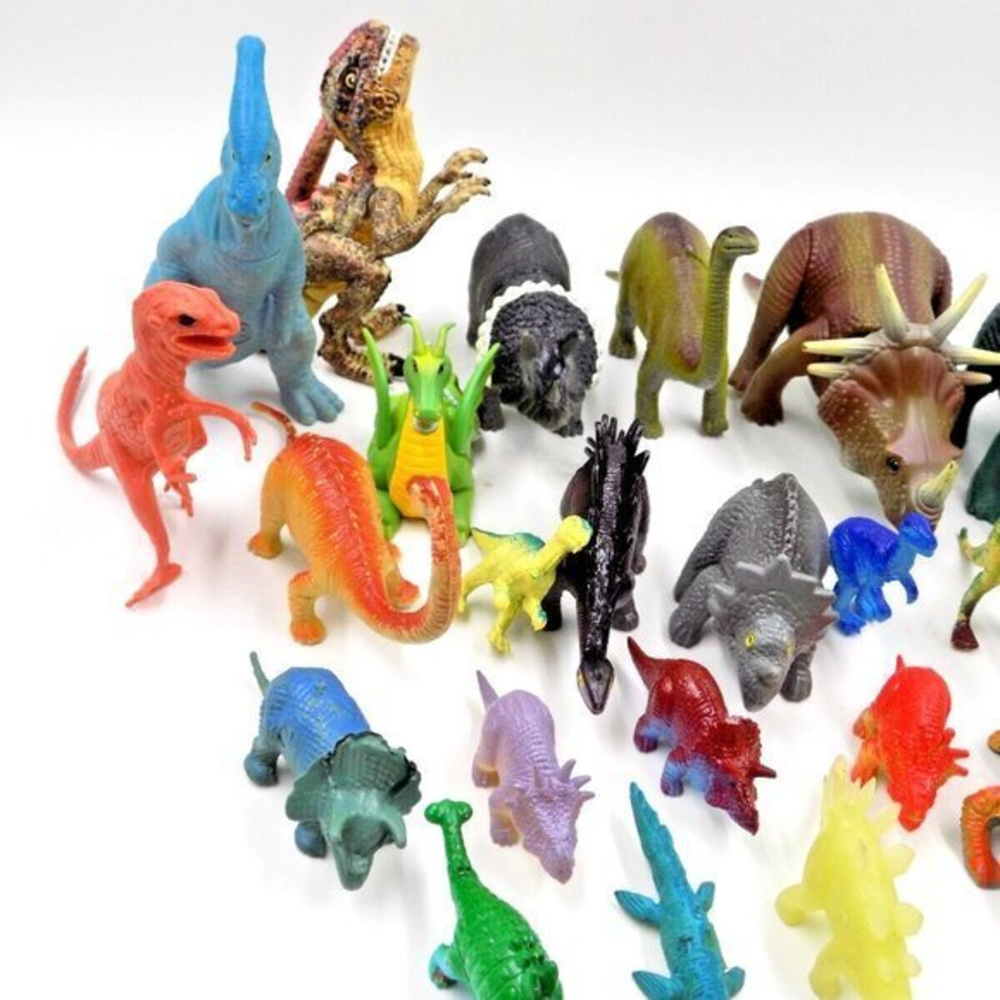 Vintage Plastic Dinosaur Toy Lot Assorted Species T-Rex Triceratops 24pc Mixed